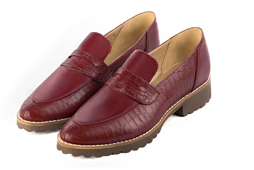 Burgundy red women's casual loafers.. Front view - Florence KOOIJMAN
